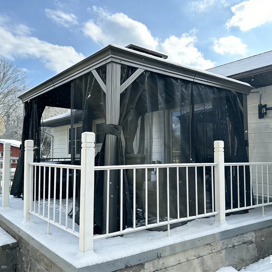 PURPLE LEAF Patio Gazebo for Pool Light Grey Hardtop Galvanized Steel Roof with String Lights-milky - Image 96