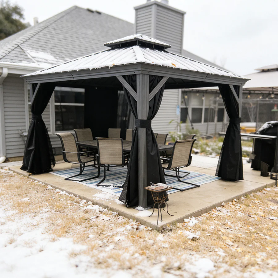 PURPLE LEAF Patio Gazebo for Pool Light Grey Hardtop Galvanized Steel Roof with Upgraded Curtains - Image 102