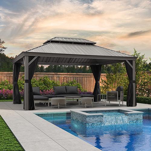 PURPLE LEAF Patio Gazebo for Pool Light Grey Hardtop Galvanized Steel Roof with Upgraded Curtains - Image 34