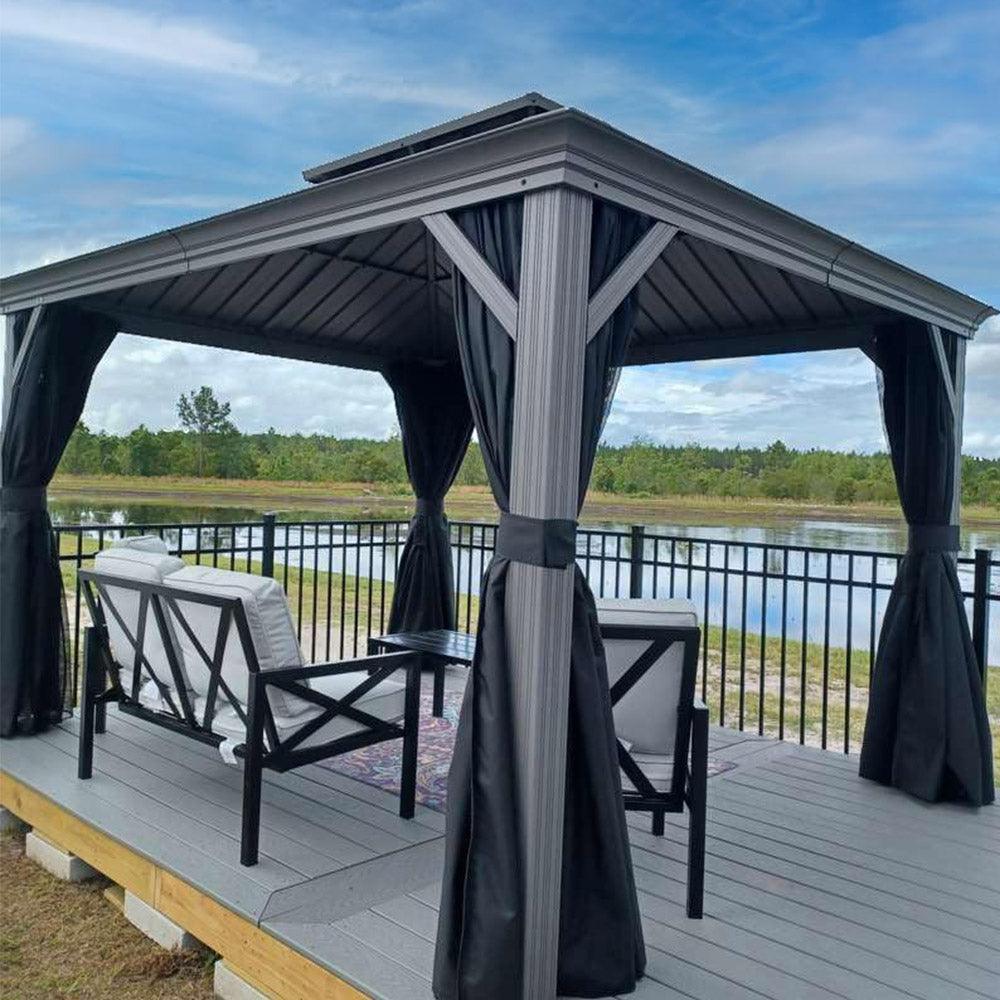 PURPLE LEAF Patio Gazebo for Pool Light Grey Hardtop Galvanized Steel Roof with Upgraded Curtains - Image 45