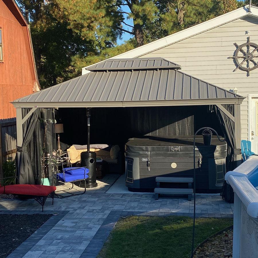 PURPLE LEAF Patio Gazebo for Pool Light Grey Hardtop Galvanized Steel Roof with Upgraded Curtains - Image 56