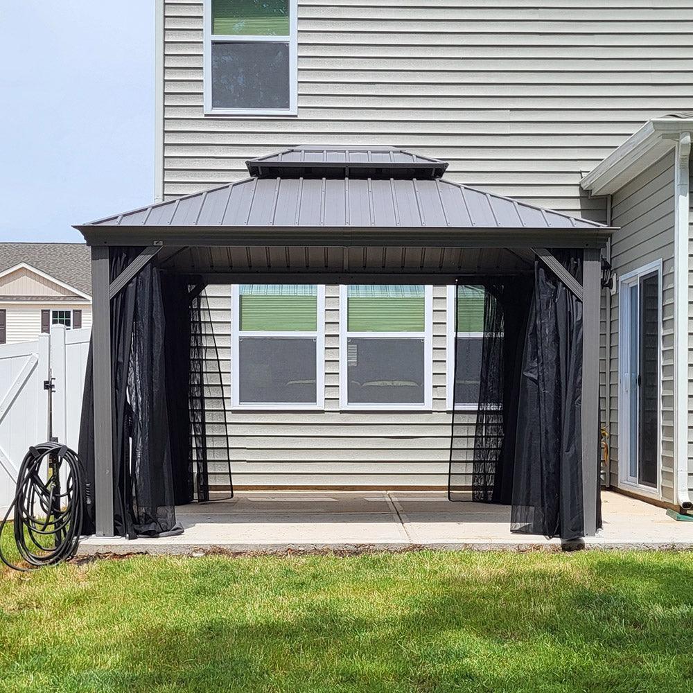 PURPLE LEAF Patio Gazebo for Pool Light Grey Hardtop Galvanized Steel Roof with Upgraded Curtains - Image 58