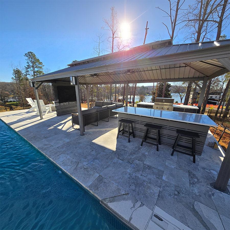 PURPLE LEAF Patio Gazebo for Pool Light Grey Hardtop Galvanized Steel Roof with Upgraded Curtains - Image 77
