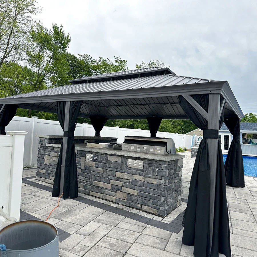 PURPLE LEAF Patio Gazebo for Pool Light Grey Hardtop Galvanized Steel Roof with Upgraded Curtains - Image 85