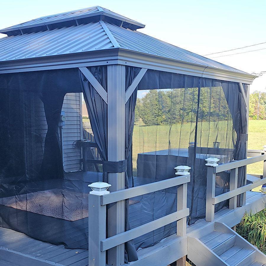 PURPLE LEAF Patio Gazebo for Pool Light Grey Hardtop Galvanized Steel Roof with String Lights-milky - Image 12