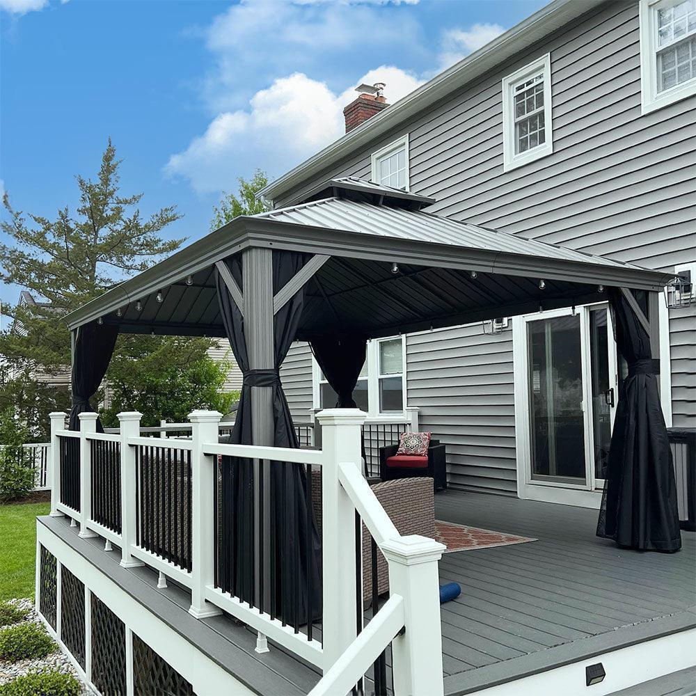 PURPLE LEAF Patio Gazebo for Pool Light Grey Hardtop Galvanized Steel Roof with String Lights-milky - Image 16