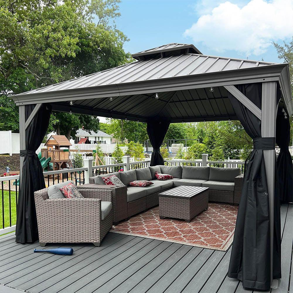 PURPLE LEAF Patio Gazebo for Pool Light Grey Hardtop Galvanized Steel Roof with String Lights-milky - Image 17