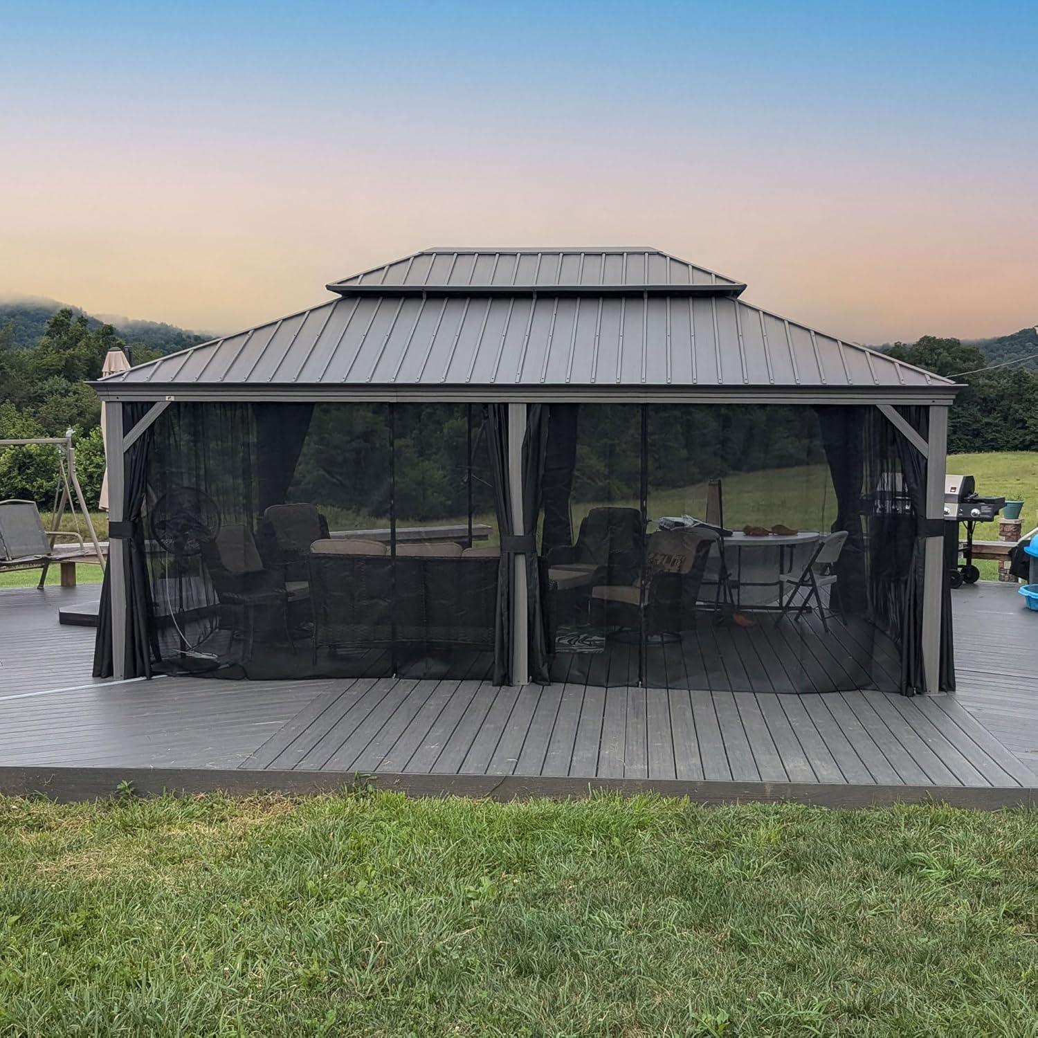 PURPLE LEAF Patio Gazebo for Pool Light Grey Hardtop Galvanized Steel Roof with String Lights-milky - Image 41