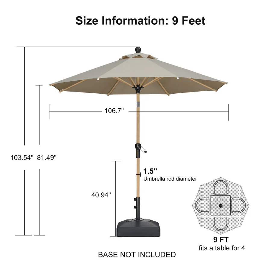 PURPLE LEAF Patio Market Umbrella Aluminum Outdoor Table Umbrella with Wood Color - Image 129