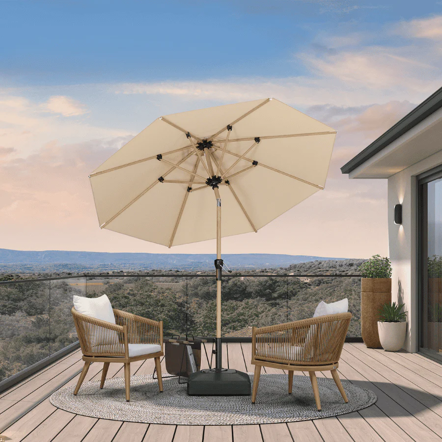 PURPLE LEAF Patio Market Umbrella Aluminum Outdoor Table Umbrella with Wood Color - Image 6