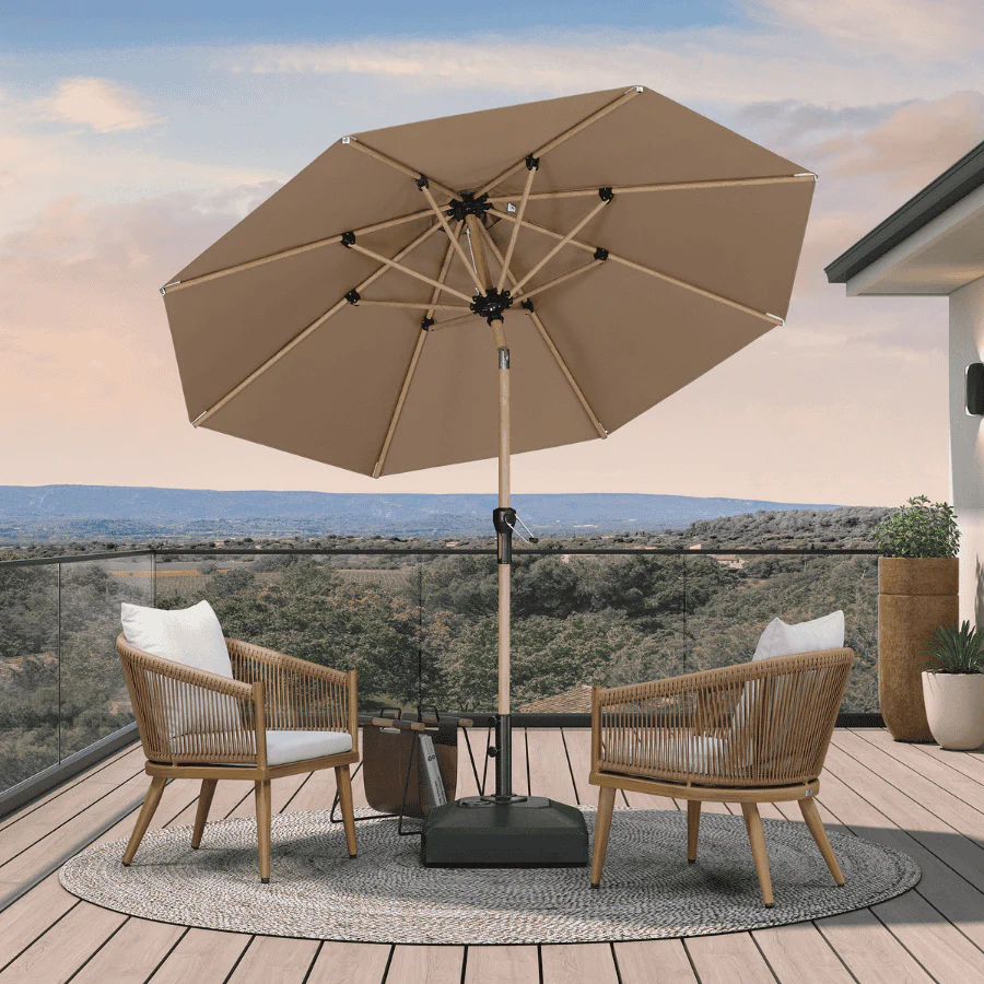 PURPLE LEAF Patio Market Umbrella Aluminum Outdoor Table Umbrella with Wood Color - Image 94