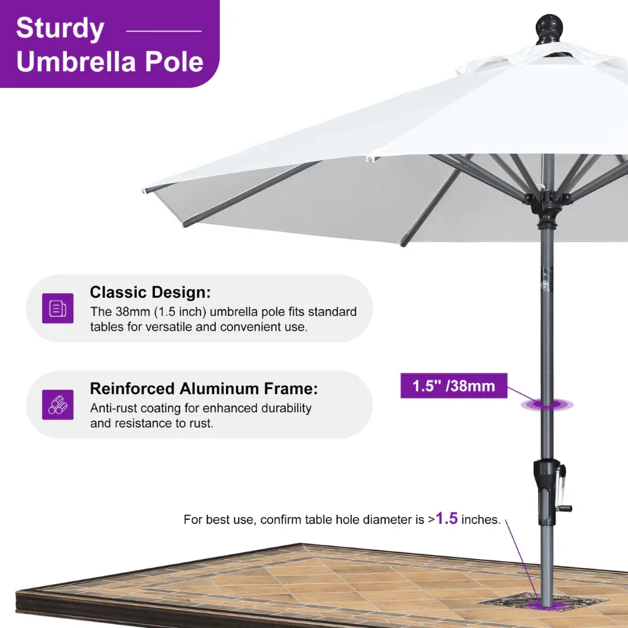 PURPLE LEAF Porch Table Umbrella with Crank and Tilt, Market Patio Umbrella - Image 142