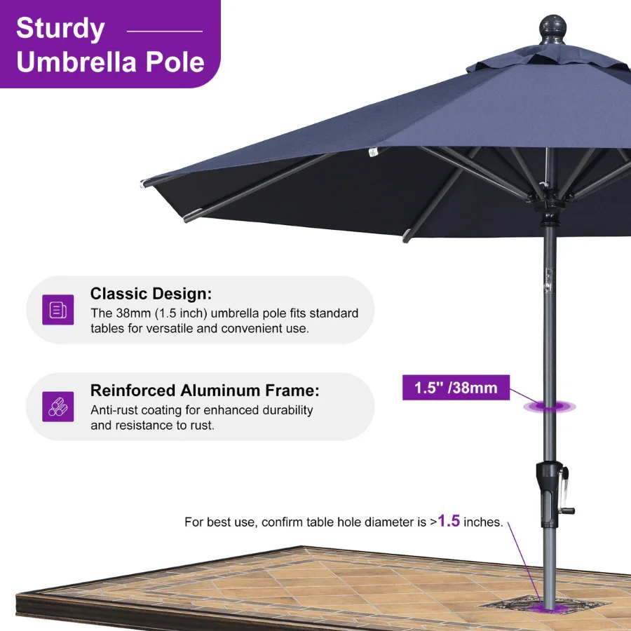 PURPLE LEAF Porch Table Umbrella with Crank and Tilt, Market Patio Umbrella - Image 143