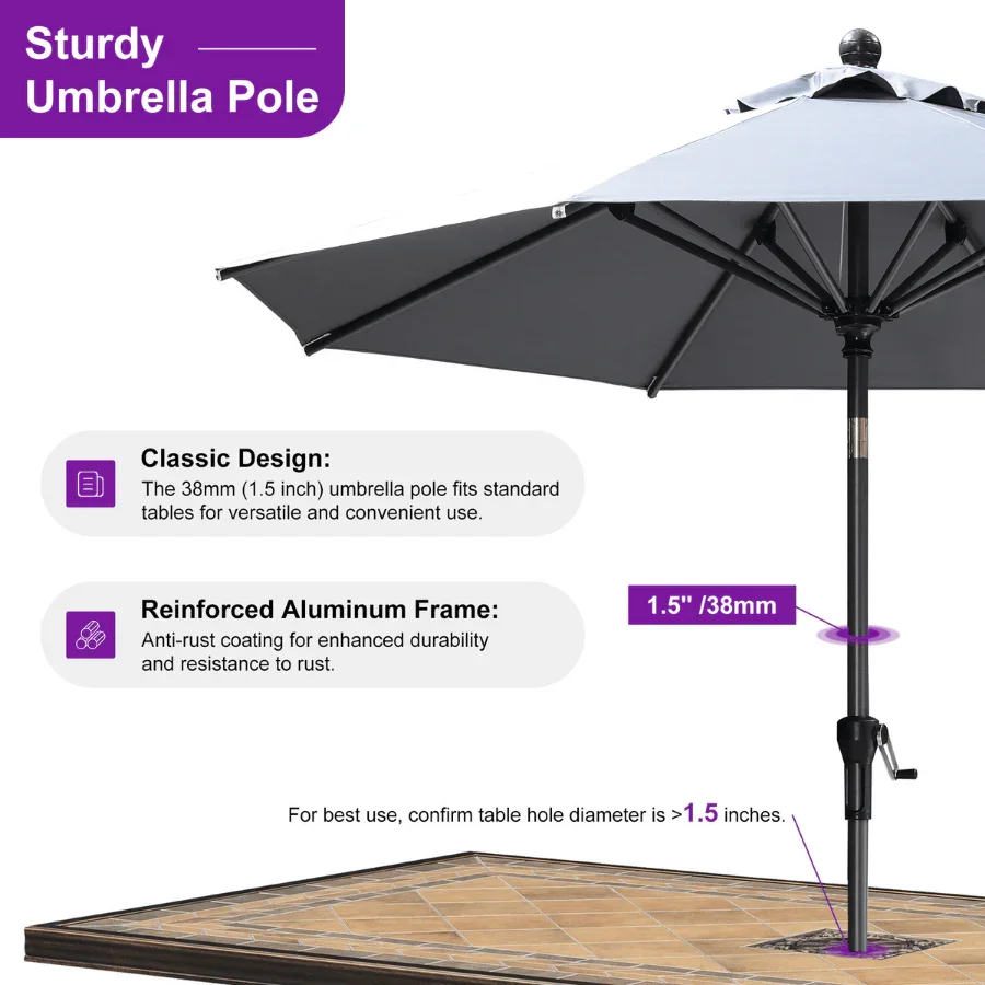 PURPLE LEAF Porch Table Umbrella with Crank and Tilt, Market Patio Umbrella - Image 144