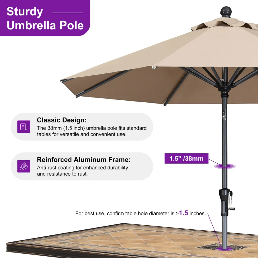 PURPLE LEAF Porch Table Umbrella with Crank and Tilt, Market Patio Umbrella - Image 145
