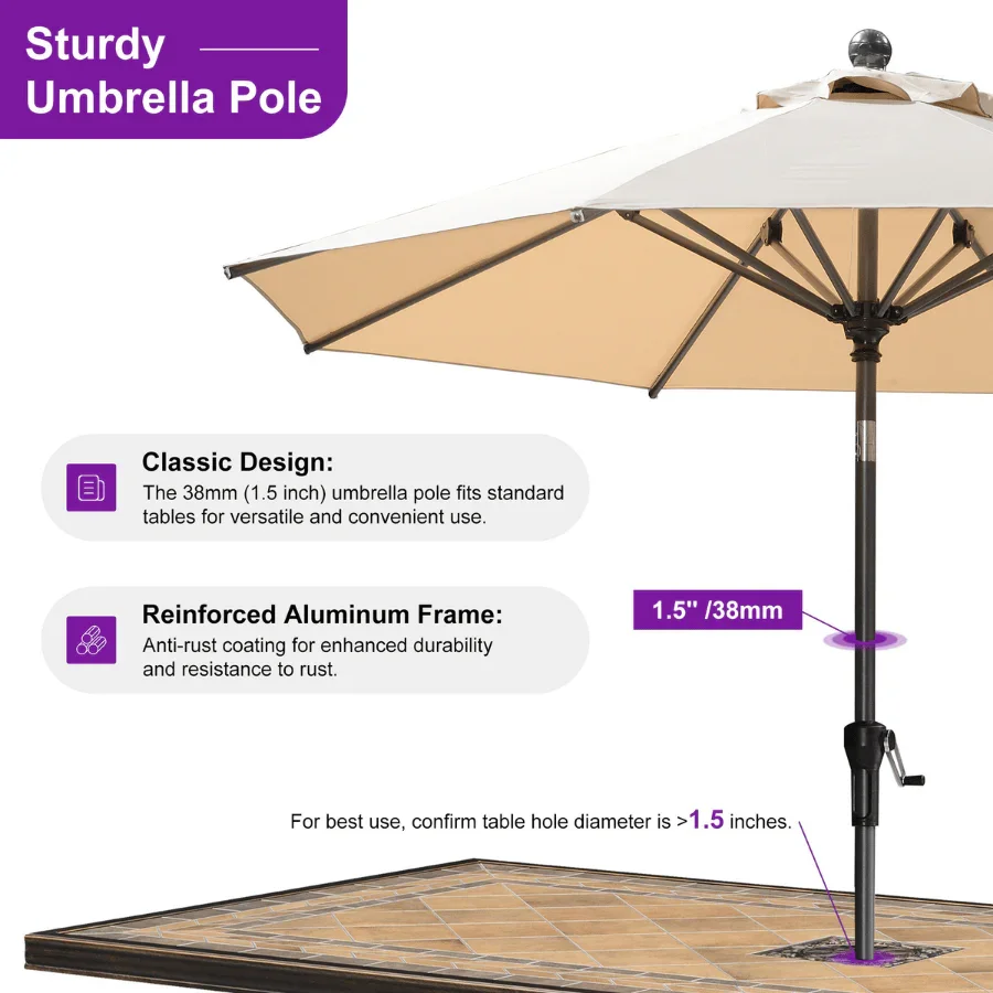 PURPLE LEAF Porch Table Umbrella with Crank and Tilt, Market Patio Umbrella - Image 146