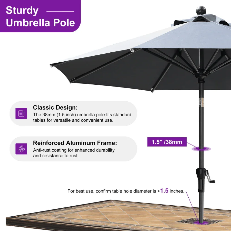 PURPLE LEAF Porch Table Umbrella with Crank and Tilt, Market Patio Umbrella - Image 147