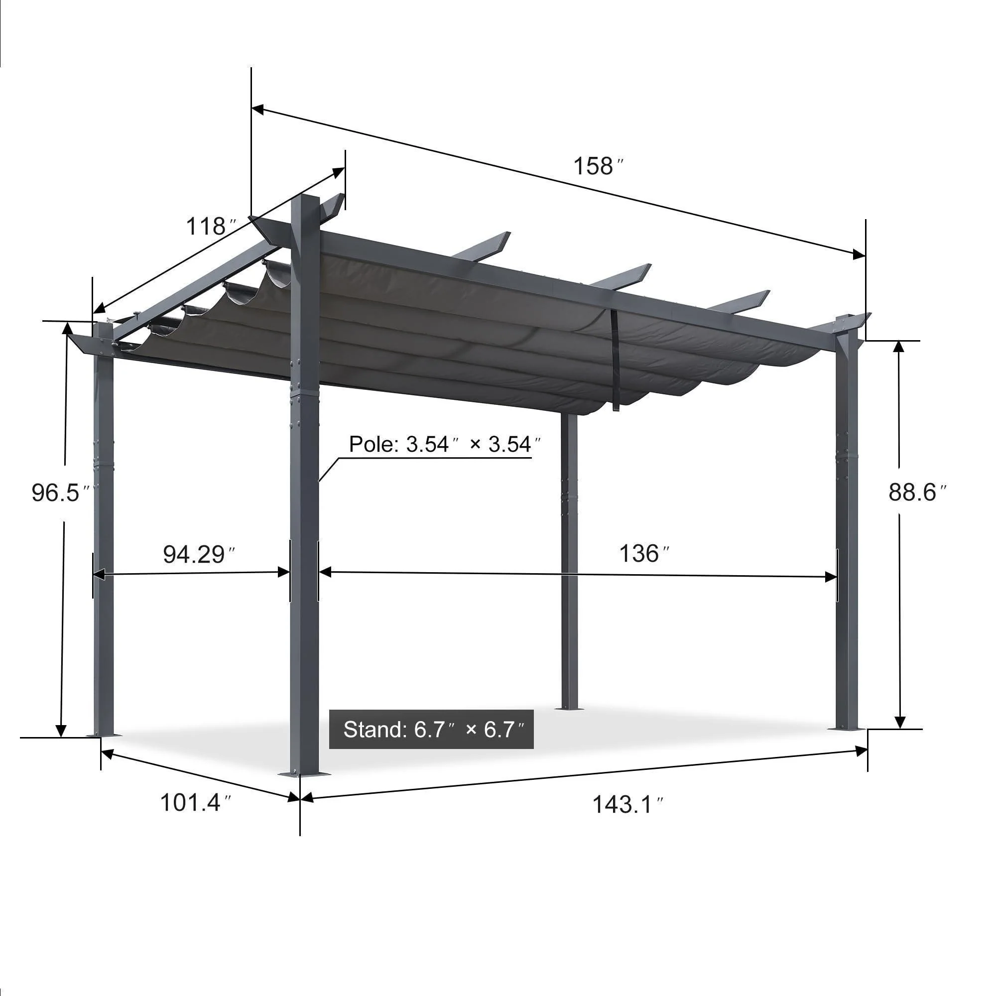 PURPLE LEAF Patio Retractable Pergola with Shade Canopy Modern Grill Gazebo Metal Shelter Pavilion for Porch Deck Garden Backyard Outdoor Pergola, Grey - Image 12