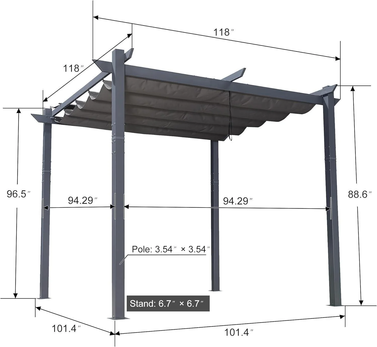 PURPLE LEAF Patio Retractable Pergola with Shade Canopy Modern Grill Gazebo Metal Shelter Pavilion for Porch Deck Garden Backyard Outdoor Pergola, Grey - Image 15