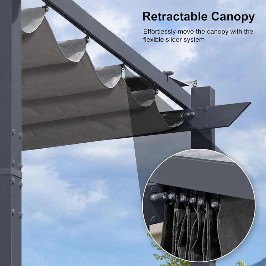PURPLE LEAF Patio Retractable Pergola with Shade Canopy Modern Grill Gazebo Metal Shelter Pavilion for Porch Deck Garden Backyard Outdoor Pergola, Grey - Image 17