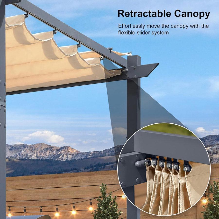 PURPLE LEAF Patio Retractable Pergola with Shade Canopy Modern Grill Gazebo Metal Shelter Pavilion for Porch Deck Garden Backyard Outdoor Pergola, Grey - Image 23