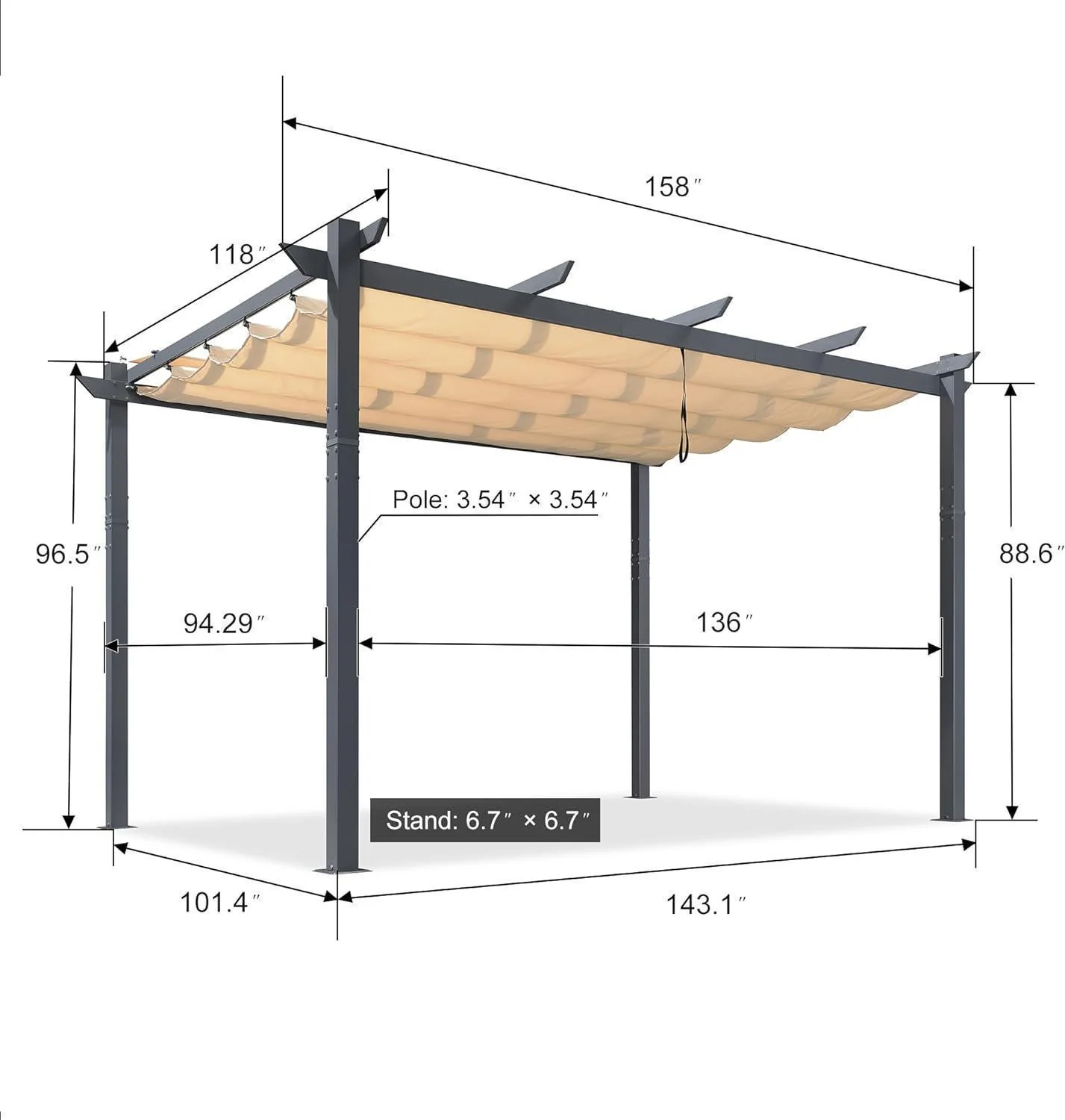 PURPLE LEAF Patio Retractable Pergola with Shade Canopy Modern Grill Gazebo Metal Shelter Pavilion for Porch Deck Garden Backyard Outdoor Pergola, Grey - Image 24