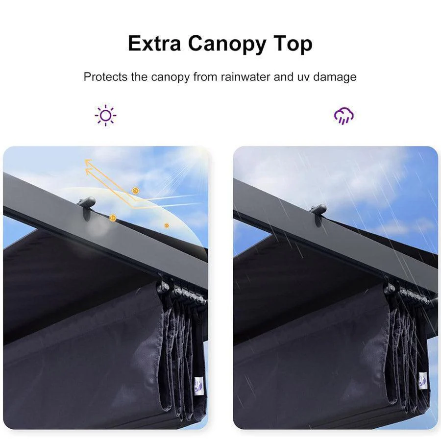 PURPLE LEAF Patio Retractable Pergola with Shade Canopy Modern Grill Gazebo Metal Shelter Pavilion for Porch Deck Garden Backyard Outdoor Pergola, Grey - Image 27