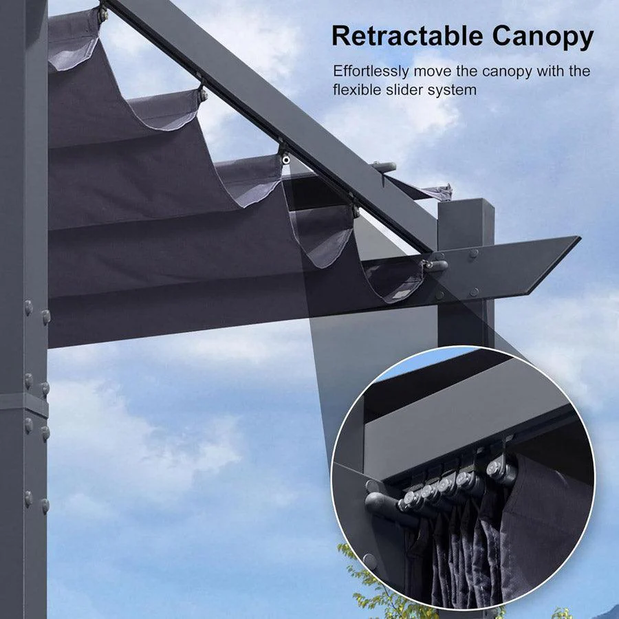 PURPLE LEAF Patio Retractable Pergola with Shade Canopy Modern Grill Gazebo Metal Shelter Pavilion for Porch Deck Garden Backyard Outdoor Pergola, Grey - Image 28