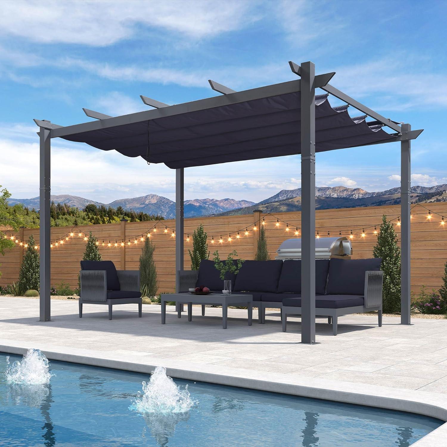 PURPLE LEAF Patio Retractable Pergola with Shade Canopy Modern Grill Gazebo Metal Shelter Pavilion for Porch Deck Garden Backyard Outdoor Pergola, Grey - Image 29