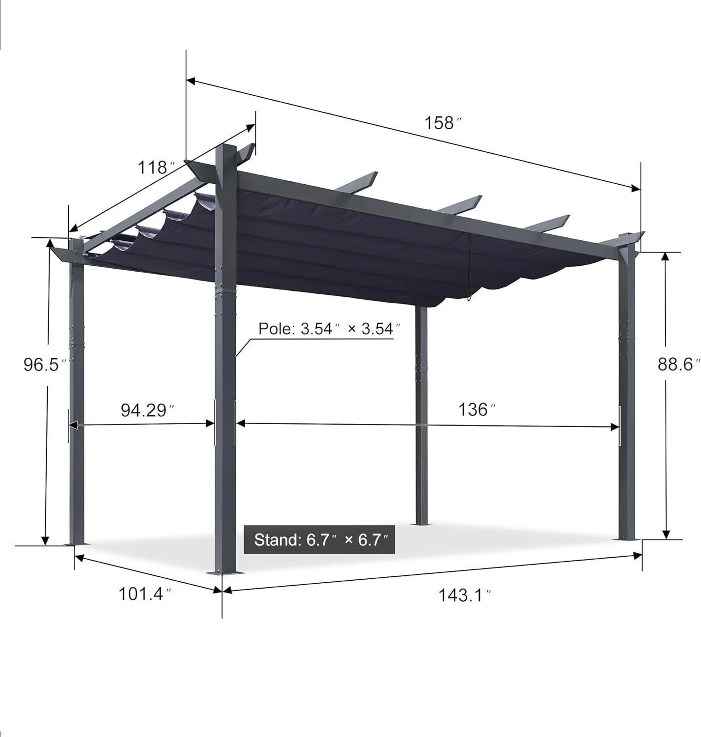 PURPLE LEAF Patio Retractable Pergola with Shade Canopy Modern Grill Gazebo Metal Shelter Pavilion for Porch Deck Garden Backyard Outdoor Pergola, Grey - Image 32