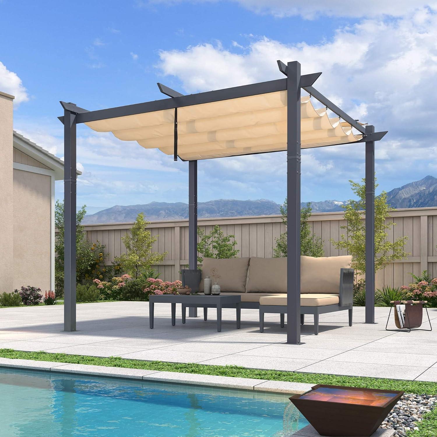 PURPLE LEAF Patio Retractable Pergola with Shade Canopy Modern Grill Gazebo Metal Shelter Pavilion for Porch Deck Garden Backyard Outdoor Pergola, Grey - Image 34