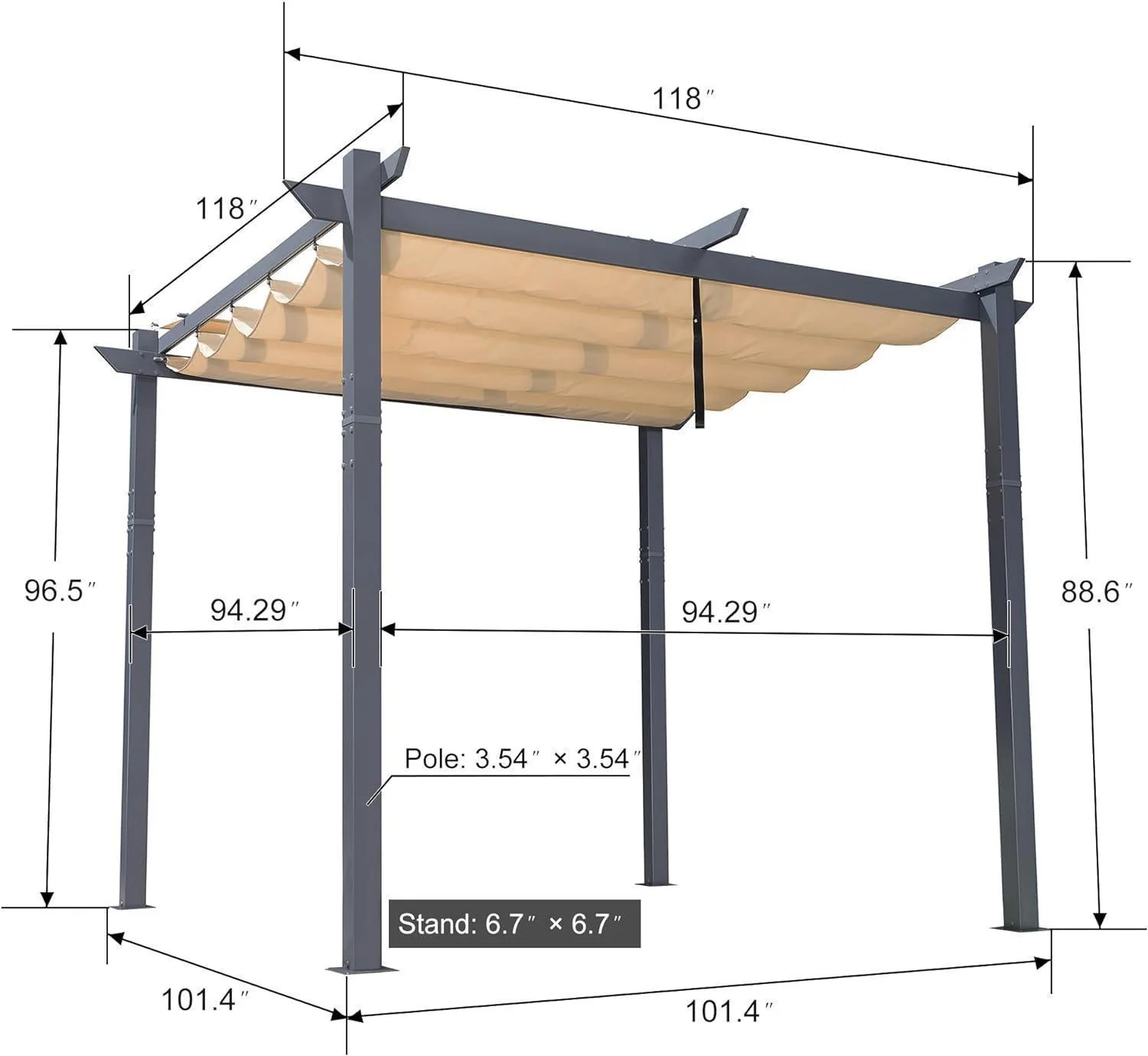 PURPLE LEAF Patio Retractable Pergola with Shade Canopy Modern Grill Gazebo Metal Shelter Pavilion for Porch Deck Garden Backyard Outdoor Pergola, Grey - Image 35