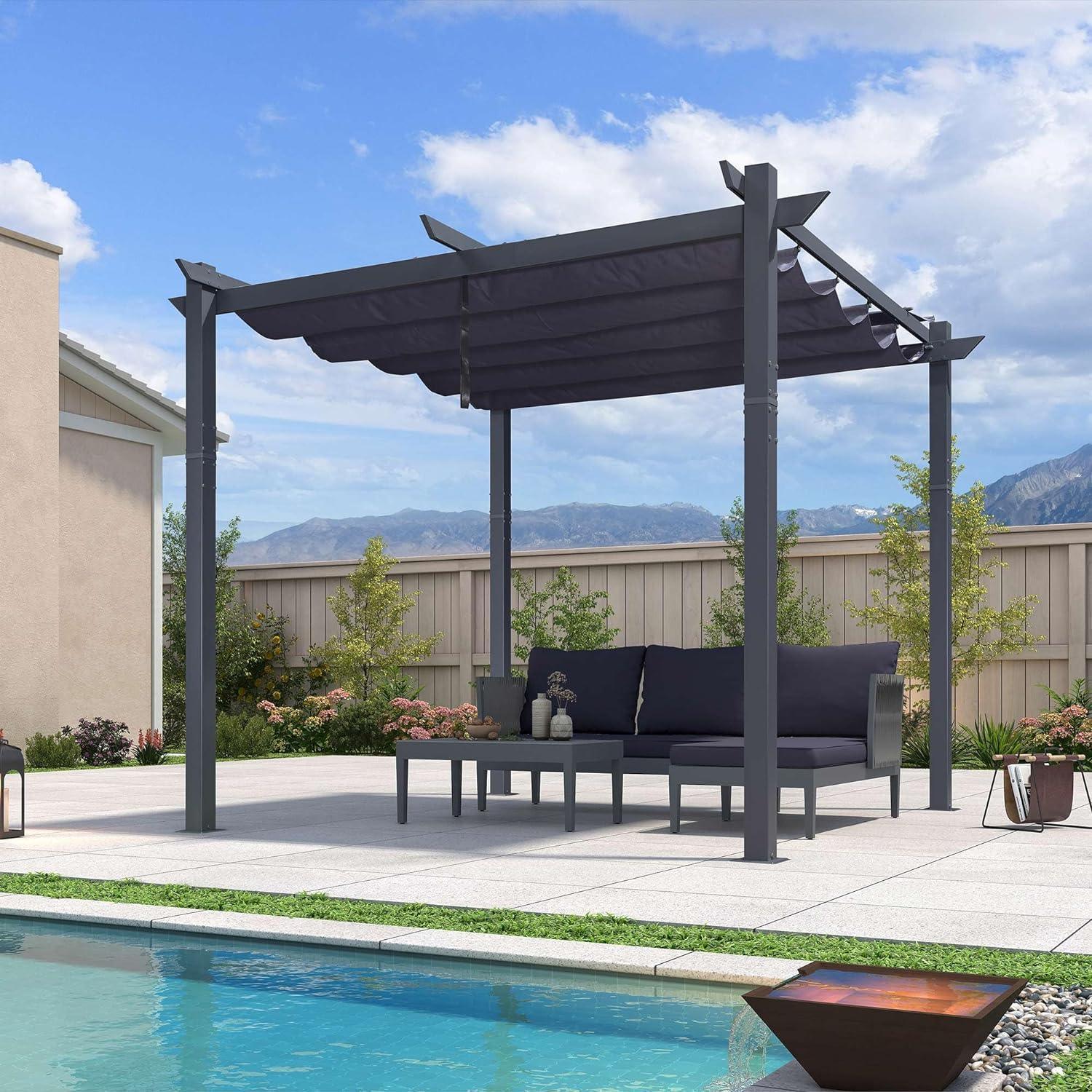 PURPLE LEAF Patio Retractable Pergola with Shade Canopy Modern Grill Gazebo Metal Shelter Pavilion for Porch Deck Garden Backyard Outdoor Pergola, Grey - Image 37