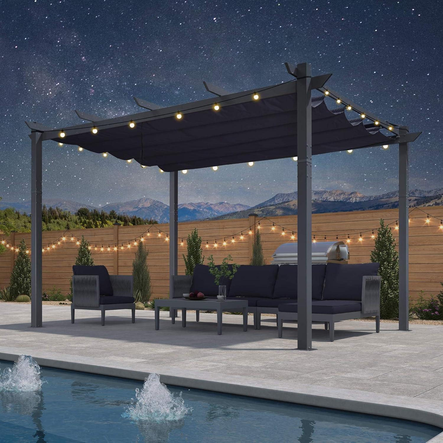 PURPLE LEAF Patio Retractable Pergola with Shade Canopy Modern Grill Gazebo Metal Shelter Pavilion for Porch Deck Garden Backyard With Curtains - Image 40