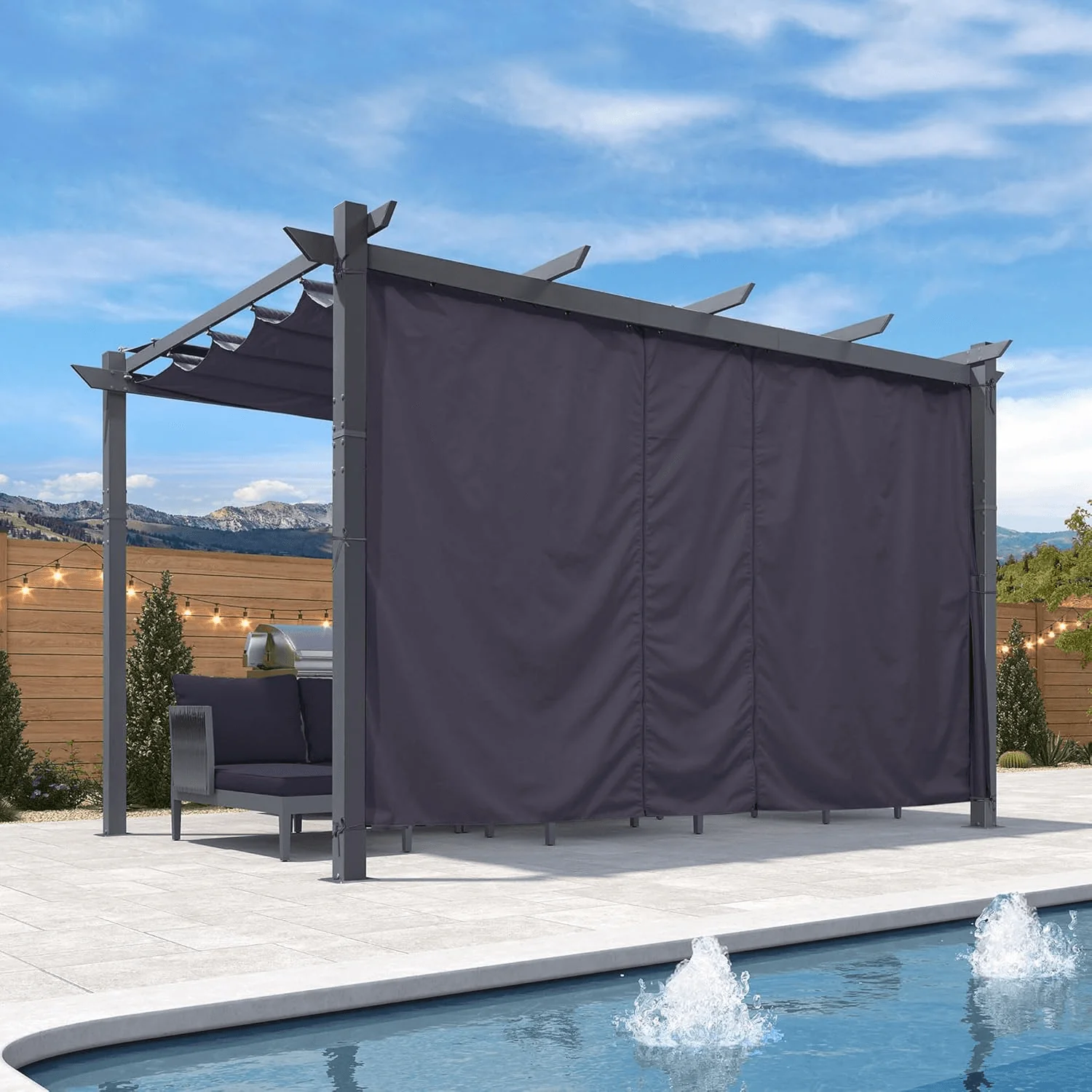PURPLE LEAF Patio Retractable Pergola with Shade Canopy Modern Grill Gazebo Metal Shelter Pavilion for Porch Deck Garden Backyard With Curtains - Image 44