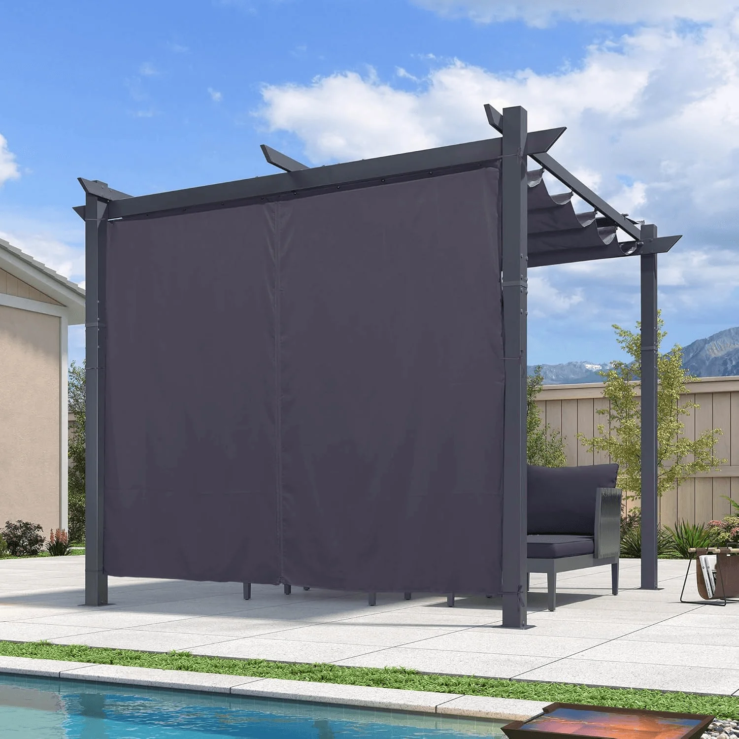PURPLE LEAF Patio Retractable Pergola with Shade Canopy Modern Grill Gazebo Metal Shelter Pavilion for Porch Deck Garden Backyard With Curtains - Image 45