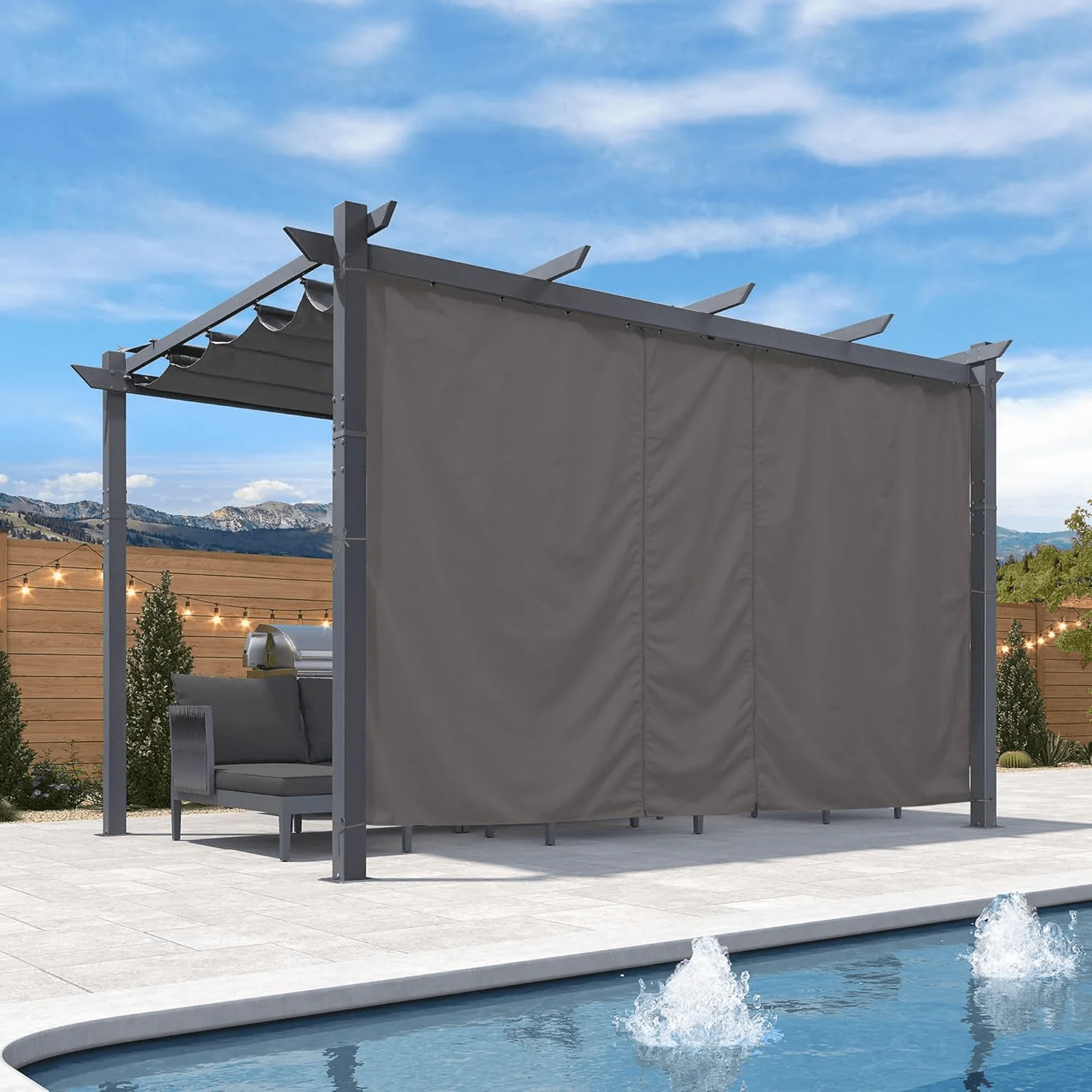 PURPLE LEAF Patio Retractable Pergola with Shade Canopy Modern Grill Gazebo Metal Shelter Pavilion for Porch Deck Garden Backyard With Curtains - Image 48