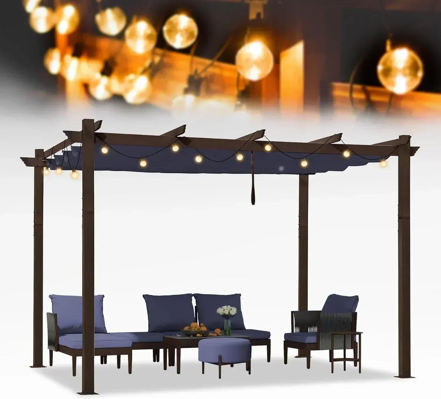 PURPLE LEAF Pergola Outdoor Retractable Metal Pergola with Canopy Patio Pergola with Shade Cover for Garden Pool Yard Beach Deck - Image 160