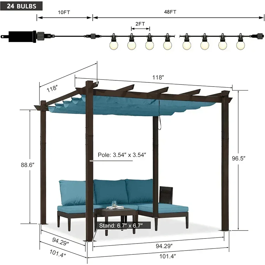 PURPLE LEAF Pergola Outdoor Retractable Metal Pergola with Canopy Patio Pergola with Shade Cover for Garden Pool Yard Beach Deck - Image 157