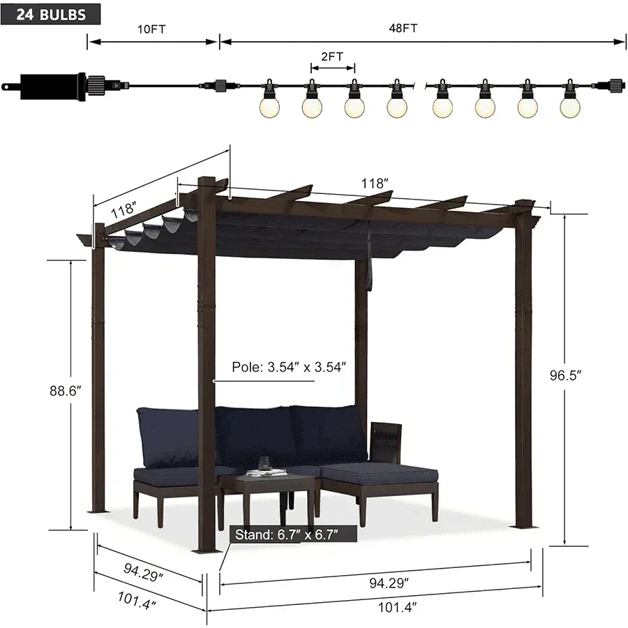 PURPLE LEAF Pergola Outdoor Retractable Metal Pergola with Canopy Patio Pergola with Shade Cover for Garden Pool Yard Beach Deck - Image 153