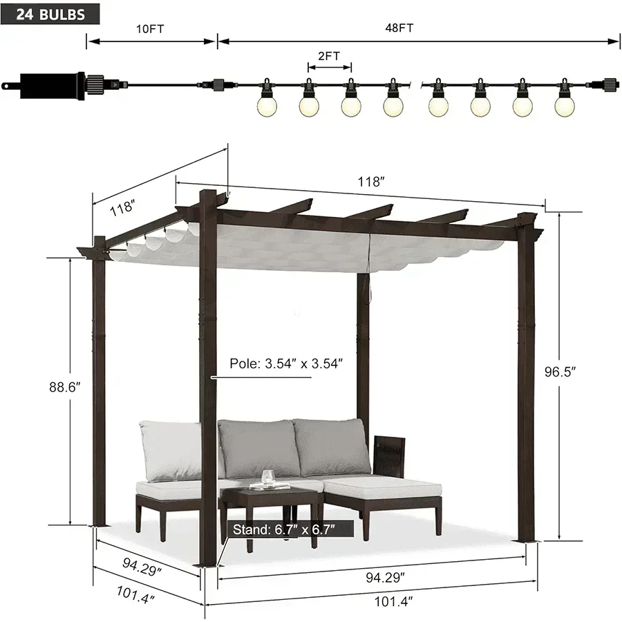 PURPLE LEAF Pergola Outdoor Retractable Metal Pergola with Canopy Patio Pergola with Shade Cover for Garden Pool Yard Beach Deck - Image 154