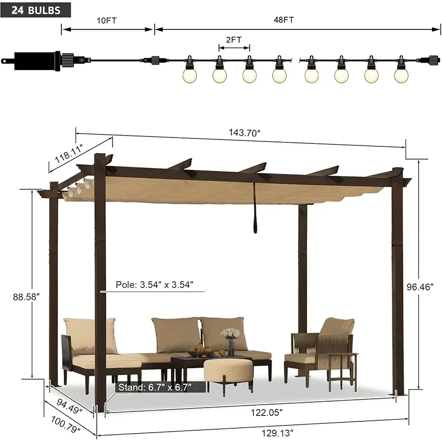 PURPLE LEAF Pergola Outdoor Retractable Metal Pergola with Canopy Patio Pergola with Shade Cover for Garden Pool Yard Beach Deck - Image 147