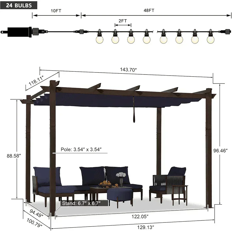 PURPLE LEAF Pergola Outdoor Retractable Metal Pergola with Canopy Patio Pergola with Shade Cover for Garden Pool Yard Beach Deck - Image 151