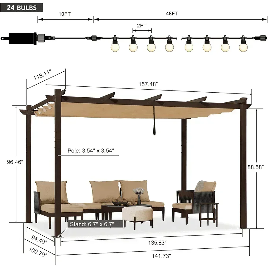 PURPLE LEAF Pergola Outdoor Retractable Metal Pergola with Canopy Patio Pergola with Shade Cover for Garden Pool Yard Beach Deck - Image 148