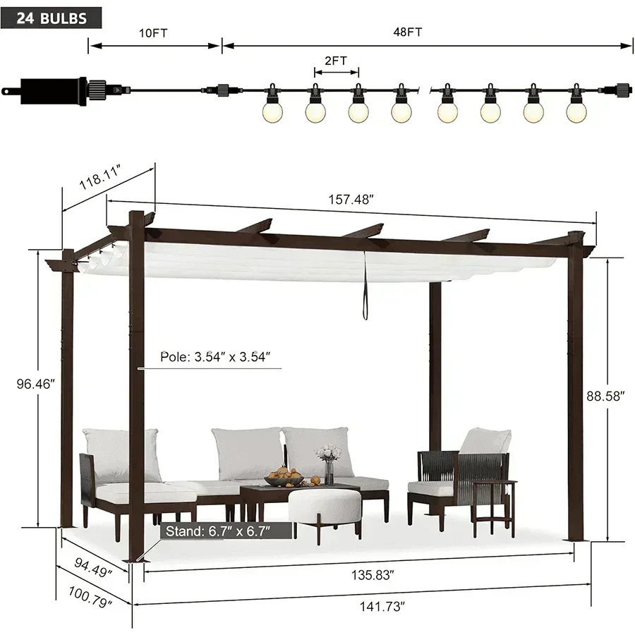 PURPLE LEAF Pergola Outdoor Retractable Metal Pergola with Canopy Patio Pergola with Shade Cover for Garden Pool Yard Beach Deck - Image 156