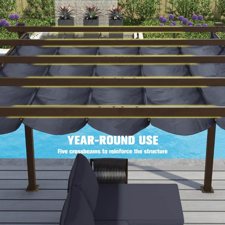 PURPLE LEAF Pergola Outdoor Retractable Metal Pergola with Canopy Patio Pergola with Shade Cover for Garden Pool Yard Beach Deck - Image 40