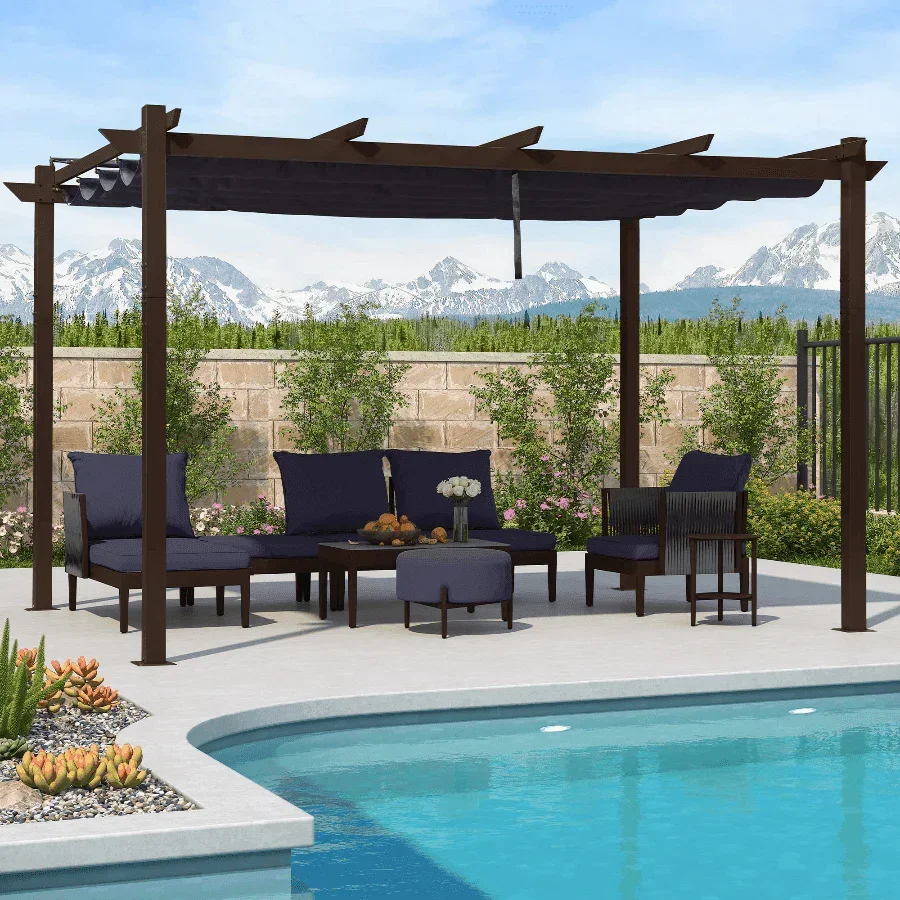 PURPLE LEAF Pergola Outdoor Retractable Metal Pergola with Canopy Patio Pergola with Shade Cover for Garden Pool Yard Beach Deck - Image 42