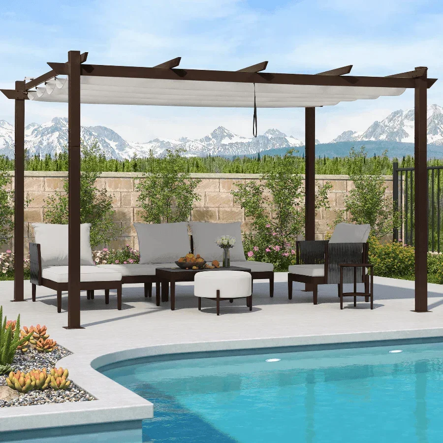 PURPLE LEAF Pergola Outdoor Retractable Metal Pergola with Canopy Patio Pergola with Shade Cover for Garden Pool Yard Beach Deck - Image 47