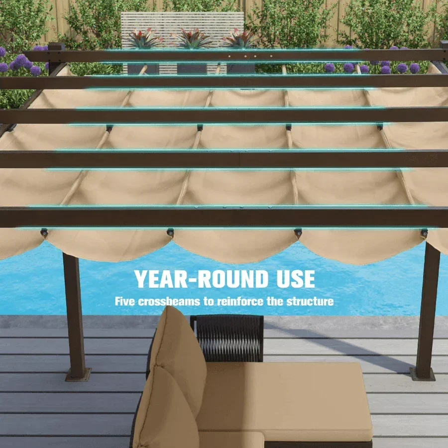 PURPLE LEAF Pergola Outdoor Retractable Metal Pergola with Canopy Patio Pergola with Shade Cover for Garden Pool Yard Beach Deck - Image 5