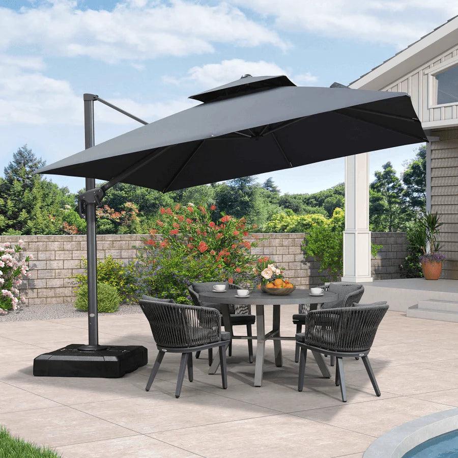 PURPLE LEAF Outdoor Patio Umbrella with Base, Cantilever Umbrellas for Garden, Grey - Image 116